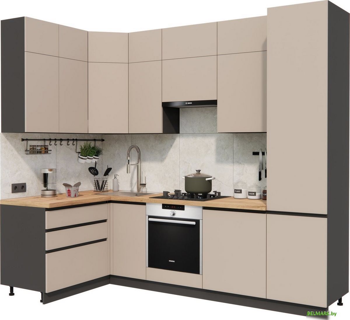 Готовая кухня ВерсоМебель Эко Премиум 1.4x2.7 левая (глиняный серый/ст. дуб вотан) - фото