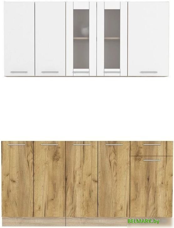 Готовая кухня Интерлиния Мила 16-60 без столешницы (белый платинум/дуб золотой) - фото