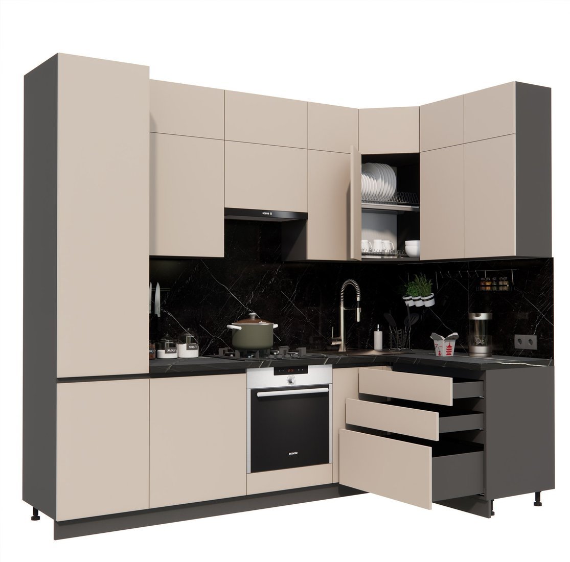 Готовая кухня ВерсоМебель Эко Премиум 1.4x2.7 правая (глиняный серый/ст. тунис) - фото2