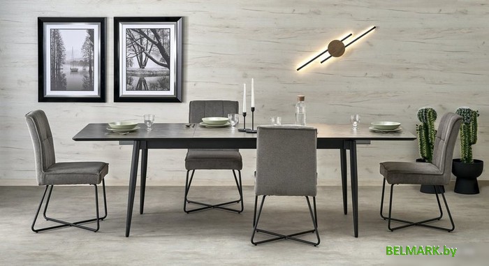 Кухонный стол Halmar Charles раскладной 180-260/90/76 (серый мрамор/черный) - фото