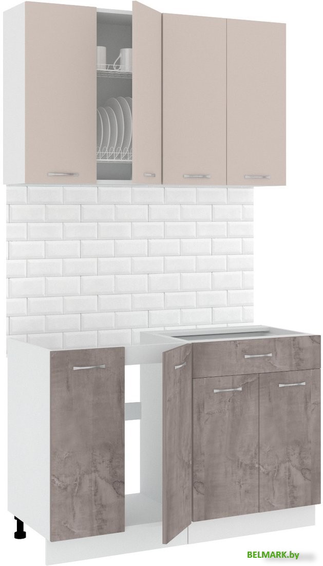 Готовая кухня Кортекс-мебель Корнелия Лира-лайт 1.2м без столешницы (капучино/оникс) - фото