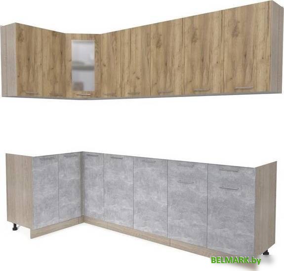 Готовая кухня Интерлиния Мила 12x25 без столешницы (дуб золотой/бетон) - фото