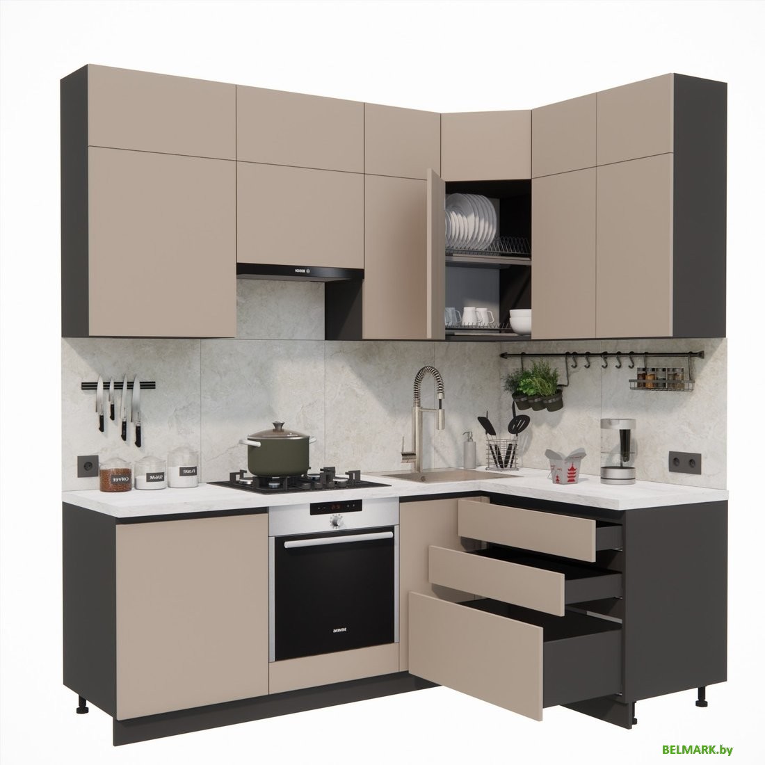 Готовая кухня ВерсоМебель Эко Премиум 1.4x2.2 правая (глиняный серый/ст. мрамор лацио) - фото2