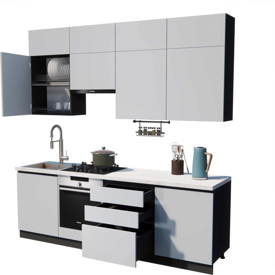 Готовая кухня ВерсоМебель Эко Премиум 2.4 (сумеречный голубой/ст. мрамор лацио) - фото2