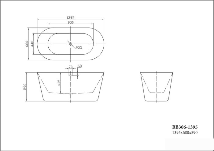 Ванна BelBagno BB306-1395 140x68 - фото2