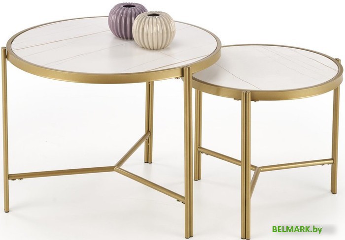 Журнальный столик Halmar Fatima 2 стола (белый мрамор/золотой) - фото