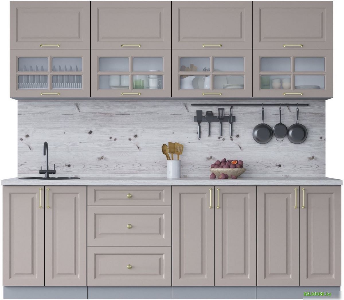 Готовая кухня Интерлиния Мила Шато 2.4Б (луна/луна/бискайская сосна) - фото