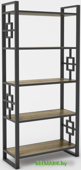 Стеллаж Hype Mebel Квадро 80x200 (черный/дуб галифакс олово) - фото