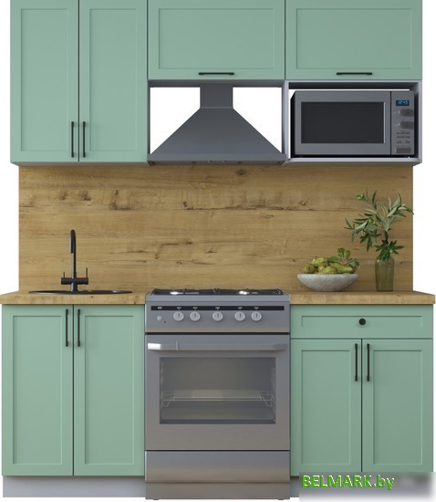 Готовая кухня Интерлиния Тренд 1.8В (мята/мята/дуб бунратти) - фото