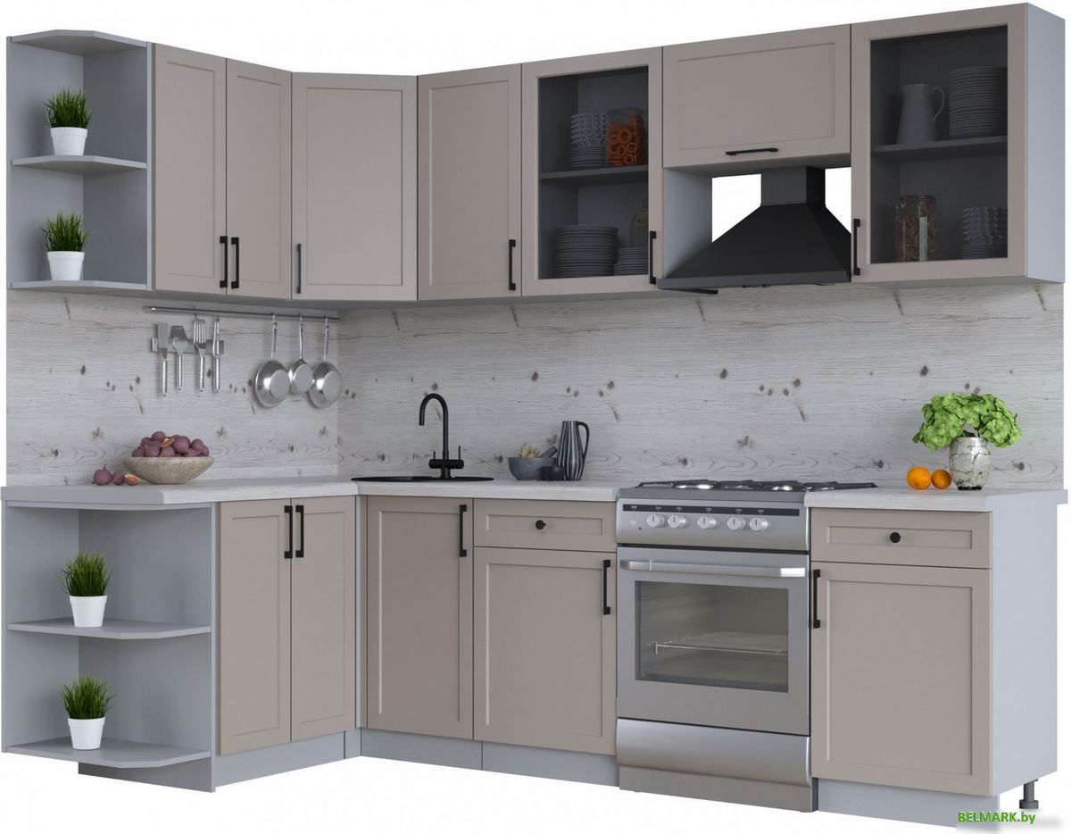 Готовая кухня Интерлиния Тренд 1.5x2.6 левая (луна/луна/бискайская сосна) - фото