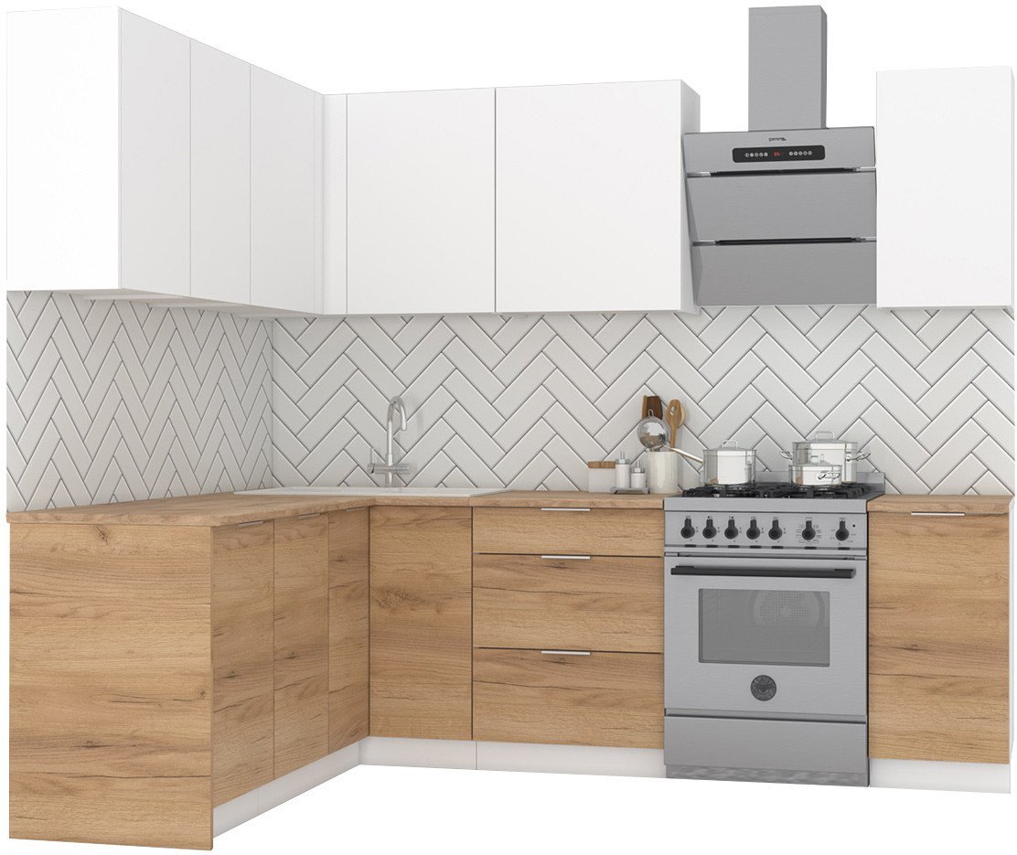 Готовая кухня Интермебель Микс Топ-27 1.9x1.72м левая (белый премиум/дуб крафт золотой/венато) - фото