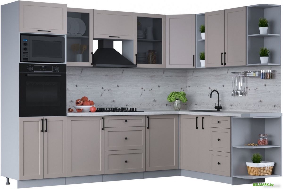 Готовая кухня Интерлиния Тренд 1.88x2.8 ВТ правая (луна/луна/бискайская сосна) - фото