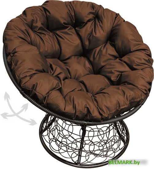 Кресло M-Group Папасан пружинка 12050405 (черный ротанг/коричневая подушка) - фото