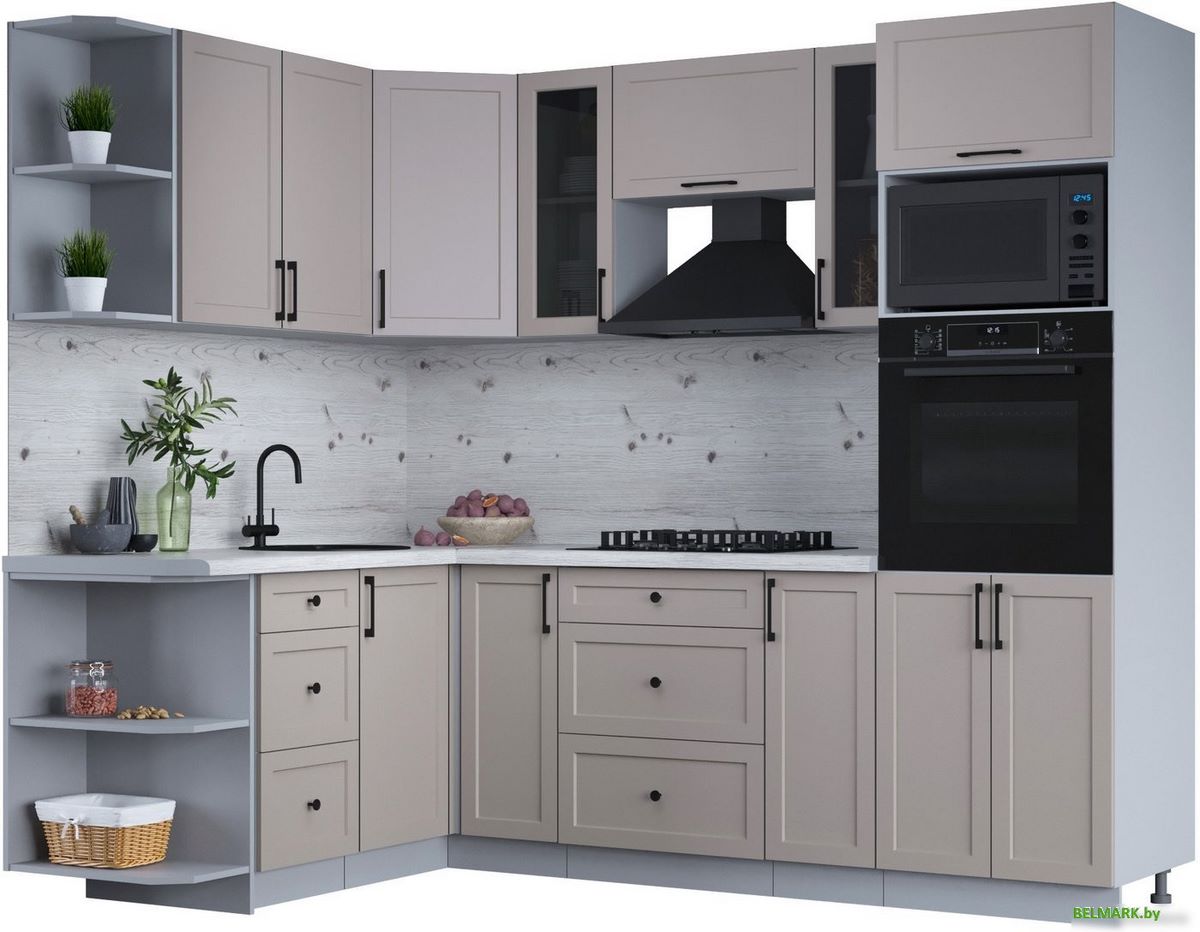 Готовая кухня Интерлиния Тренд 1.68x2.4 ВТ левая (луна/луна/бискайская сосна) - фото