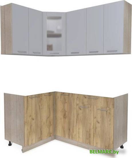 Готовая кухня Интерлиния Мила 12x16 без столешницы (серебристый/дуб золотой) - фото