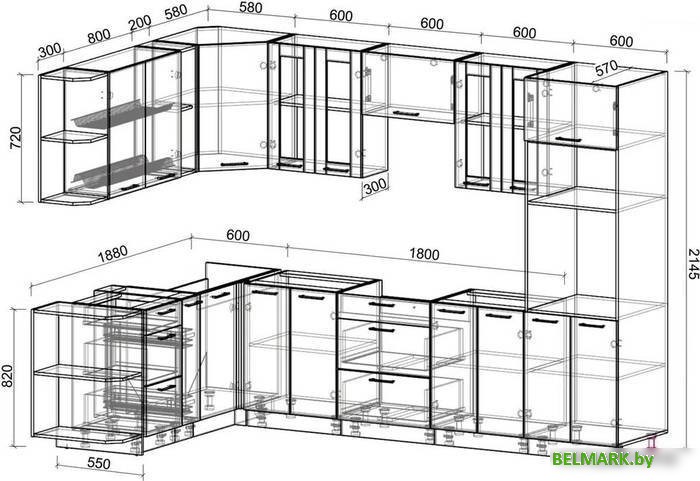 Готовая кухня Интерлиния Мила 1.88x3.0 левая без столешницы (белый платинум/дуб золотой) - фото2
