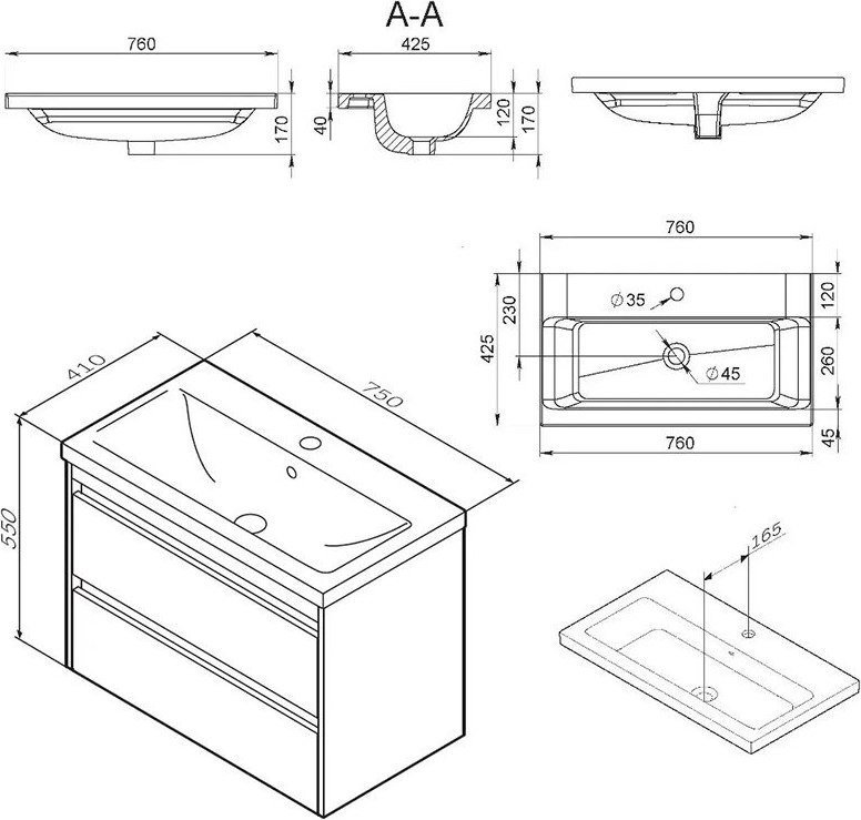 AM.PM Тумба с умывальником Pulse M91-FHX0752-WCC0752WG - фото2