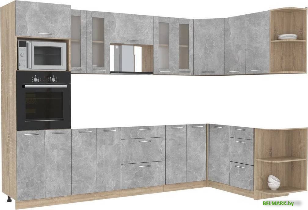 Готовая кухня Интерлиния Мила 1.68x3.0 правая без столешницы (бетон/бетон) - фото