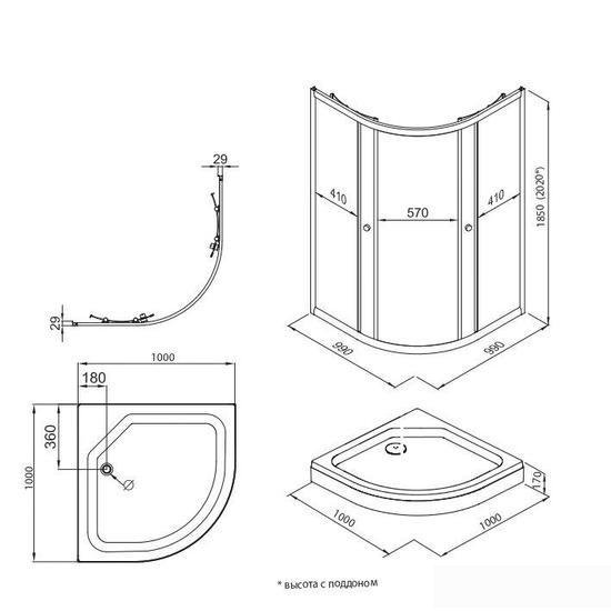 Душевой уголок Triton Альфа Хром А1 100х100 без поддона (прозрачное стекло) - фото2