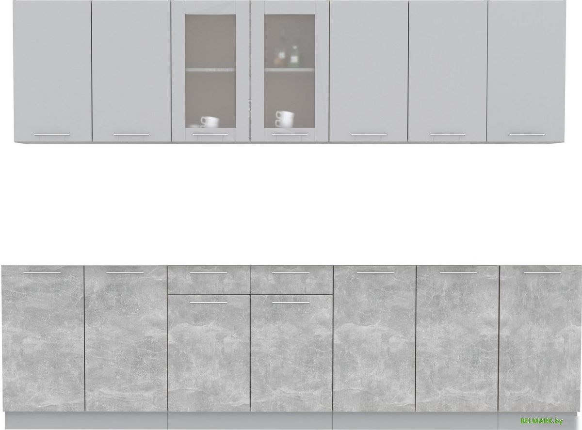 Готовая кухня Интерлиния Мила 28 без столешницы (серебристый/бетон) - фото