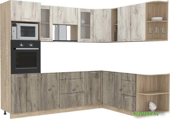 Готовая кухня Интерлиния Мила 1.88x2.6 правая без столешницы (дуб белый/дуб серый) - фото